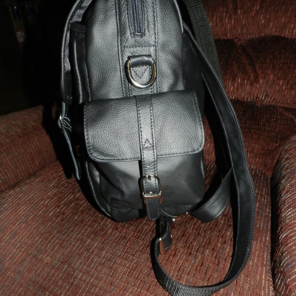 🆕Ameri Leather 3- Way Leather Backpack/Shoulder/Hand Bag Black NWT! - Picture 5 of 15